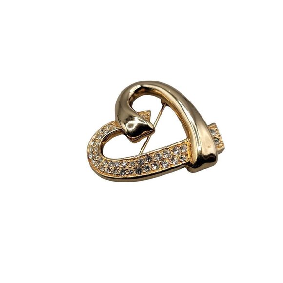 Swarovski Pave Crystal Heart Brooch Gold Tone Vintage Swan Stamp Pin - Picture 3 of 12